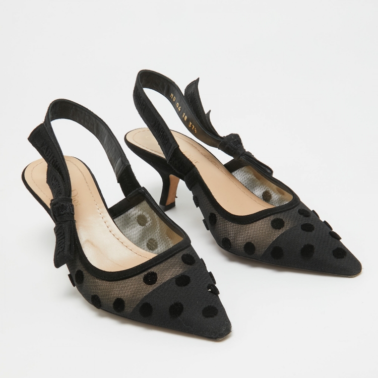 Pre Owned Dior Black Mesh and Suede J'adior Slingback Pumps Size 37.5