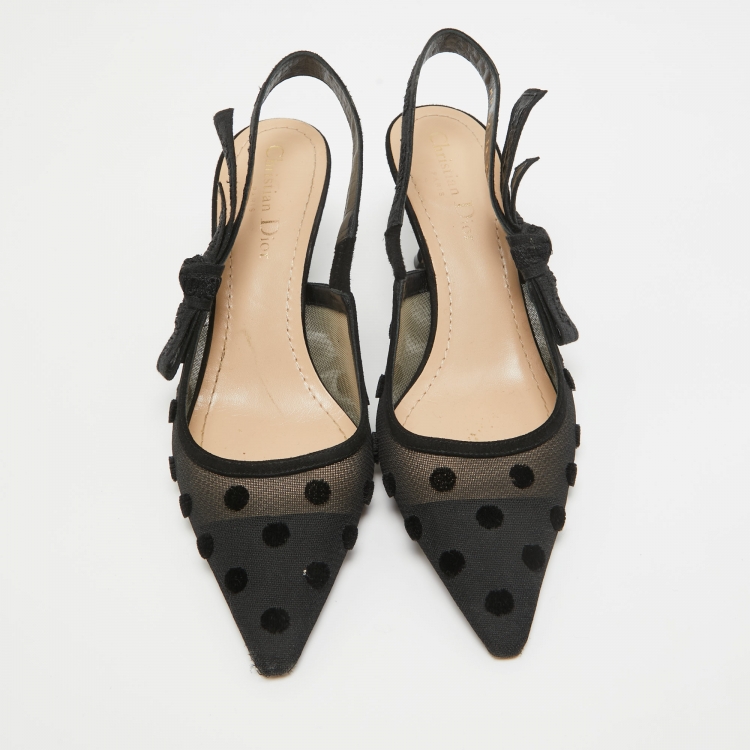 Pre Owned Dior Black Mesh and Suede J'adior Slingback Pumps Size 37.5