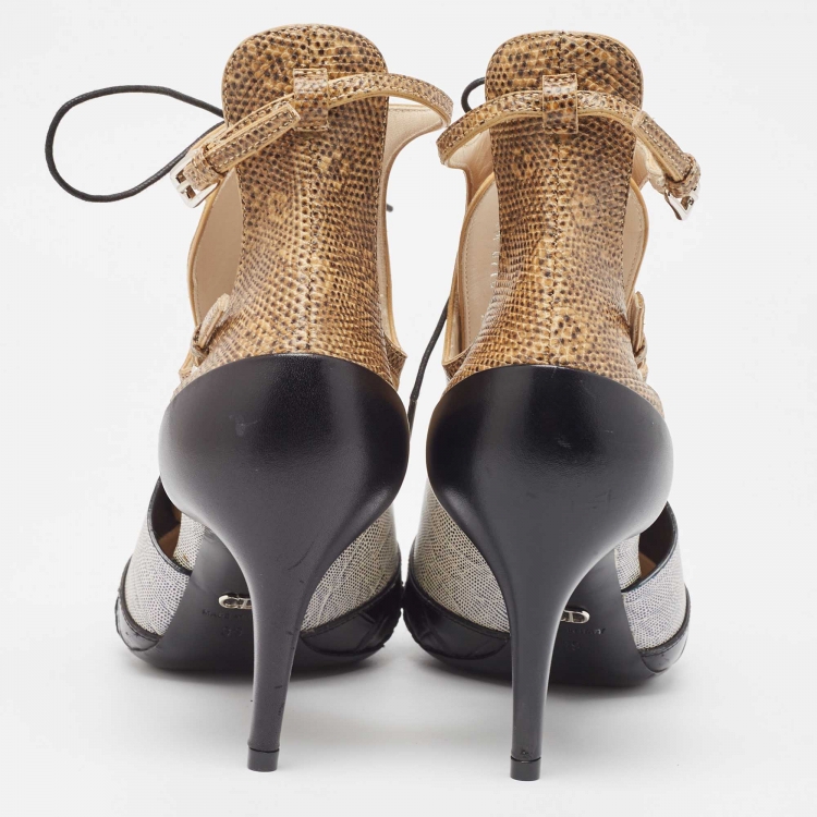 Pre Owned Dior Tricolor Lizard Embossed and Croc Embossed Cut Out Ankle Boots Size 39