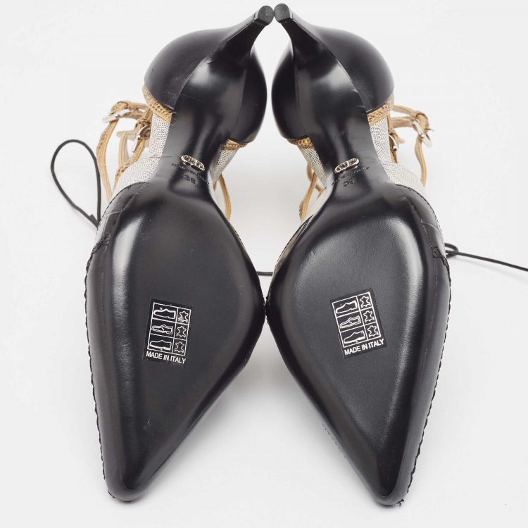 Pre Owned Dior Tricolor Lizard Embossed and Croc Embossed Cut Out Ankle Boots Size 39