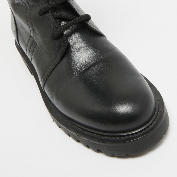 Pre Owned Dior Black Leather Buckle Detail Combat Boots Size 38