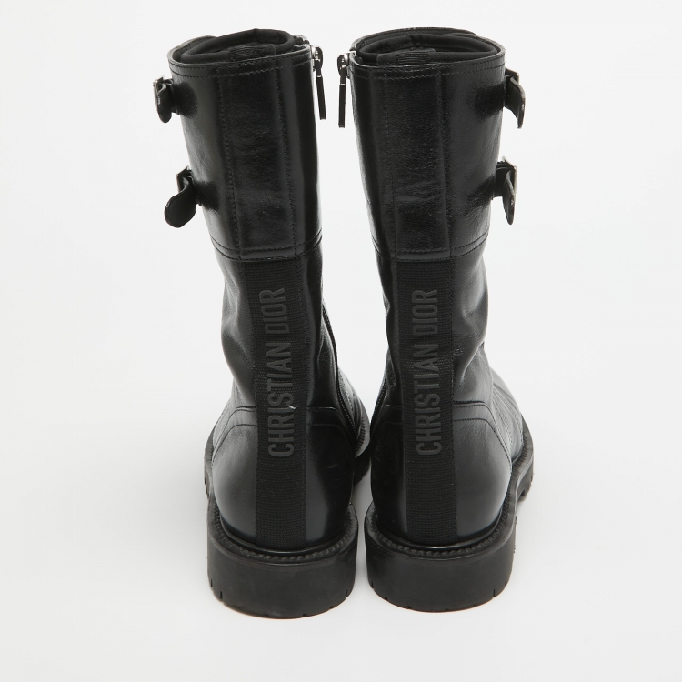Pre Owned Dior Black Leather Buckle Detail Combat Boots Size 38