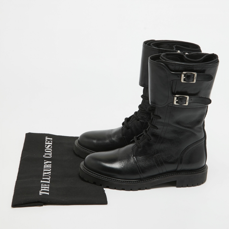 Pre Owned Dior Black Leather Buckle Detail Combat Boots Size 38