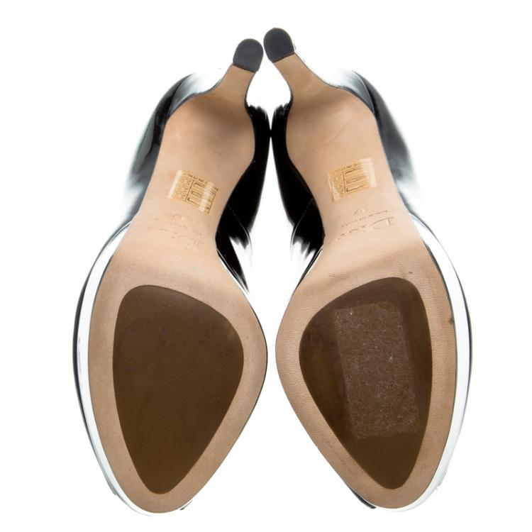 Pre Owned Dior Black Patent Leather Miss Dior Peep Toe Platform Pumps Size 37