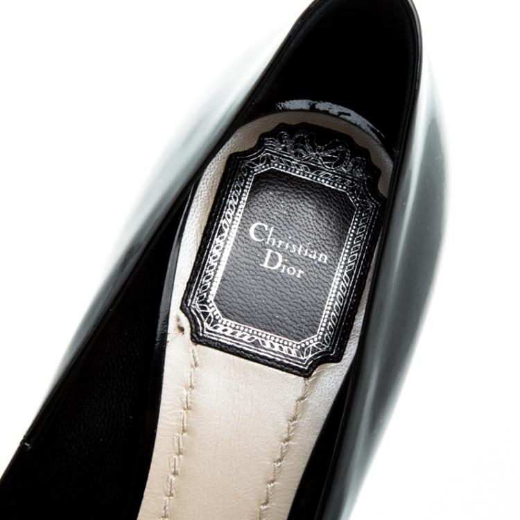 Pre Owned Dior Black Patent Leather Miss Dior Peep Toe Platform Pumps Size 37