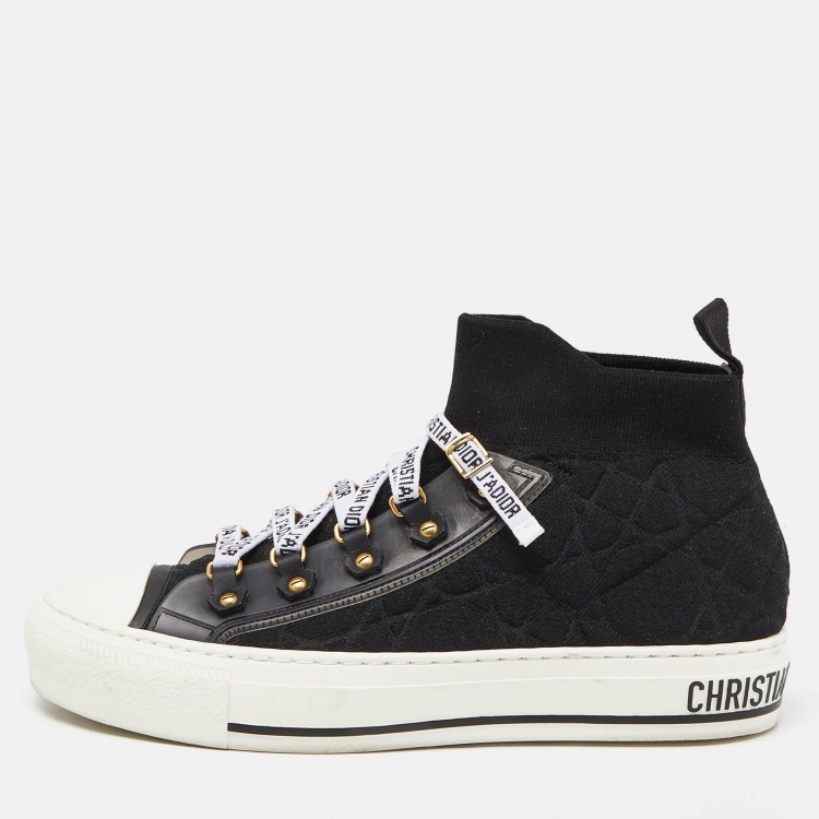 Pre Owned Dior Black Fabric and Rubber Walk'n'Dior High Top Sneakers Size 38