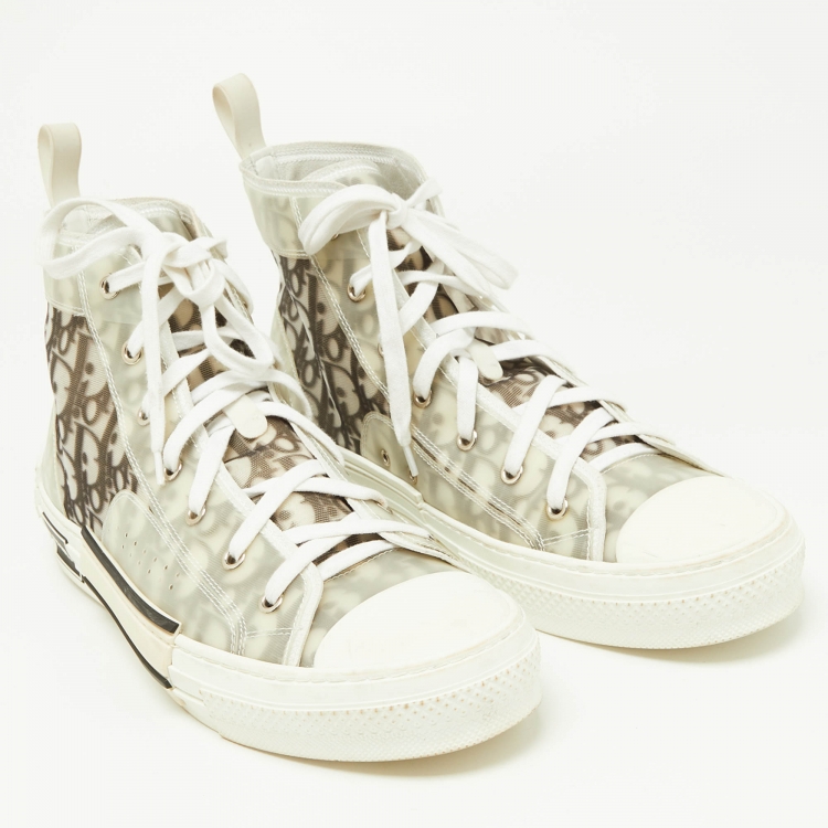 Pre Owned Dior Grey/White Mesh and Rubber B23 High Top Sneakers Size 45