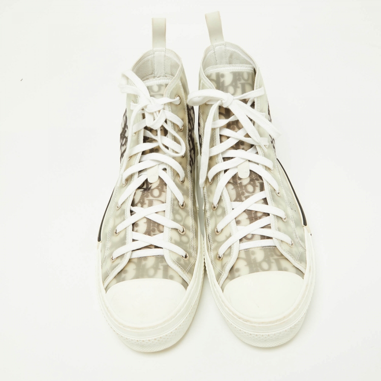 Pre Owned Dior Grey/White Mesh and Rubber B23 High Top Sneakers Size 45
