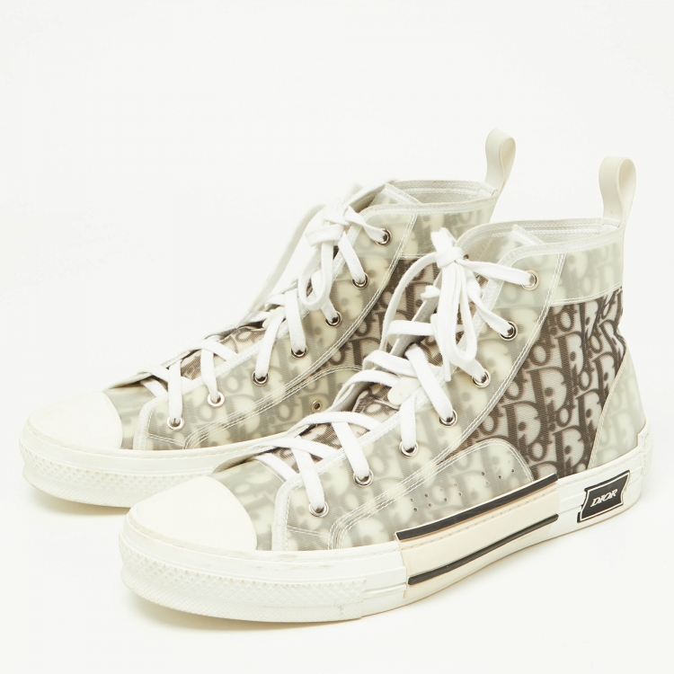Pre Owned Dior Grey/White Mesh and Rubber B23 High Top Sneakers Size 45