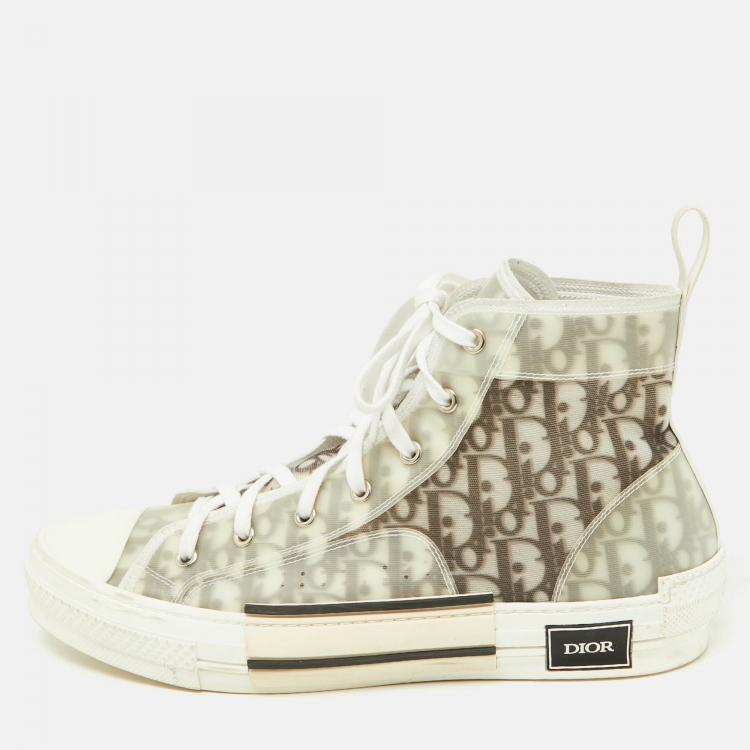 Pre Owned Dior Grey/White Mesh and Rubber B23 High Top Sneakers Size 45