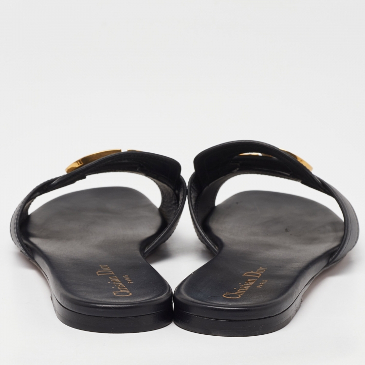 Pre Owned Dior Black Leather 30 Montaigne Flat Slides Size 38
