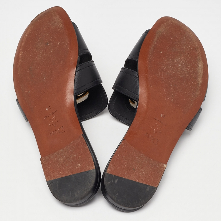 Pre Owned Dior Black Leather 30 Montaigne Flat Slides Size 38
