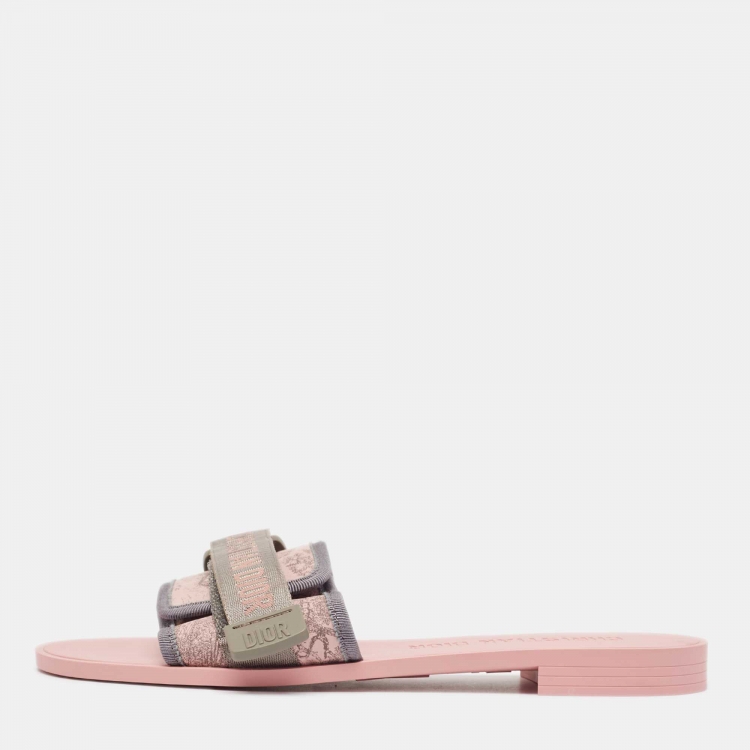 Pre Owned Dior Pink/Grey Printed Fabric Revolution Slide Flats Size 40