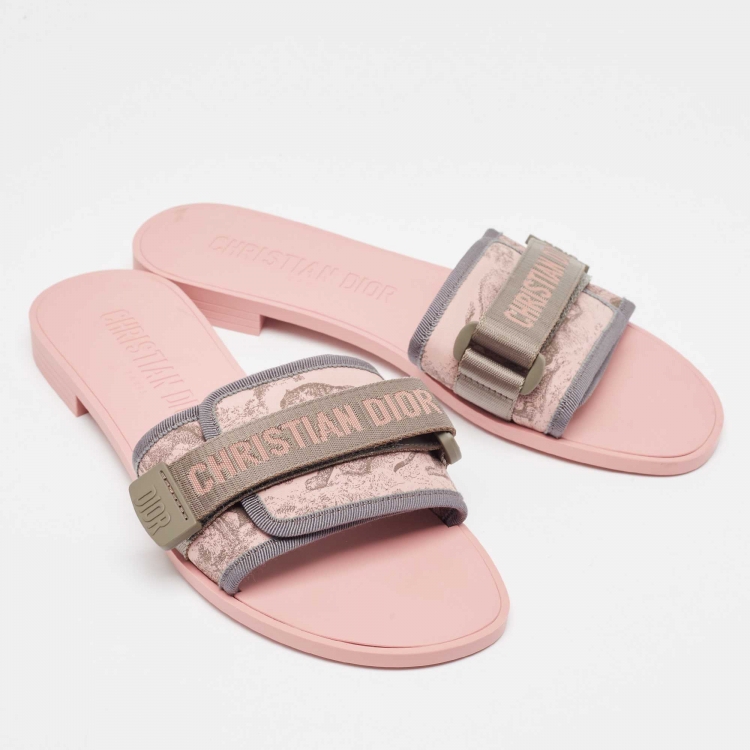 Pre Owned Dior Pink/Grey Printed Fabric Revolution Slide Flats Size 40