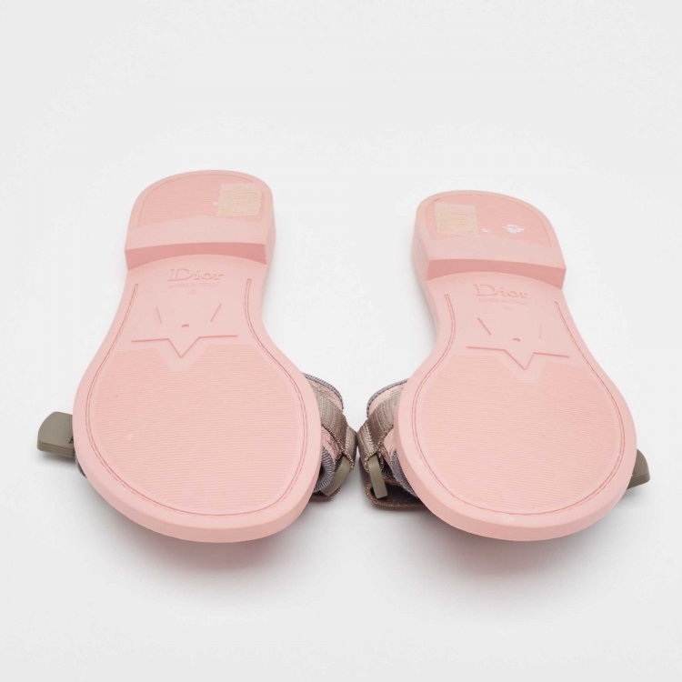 Pre Owned Dior Pink/Grey Printed Fabric Revolution Slide Flats Size 40