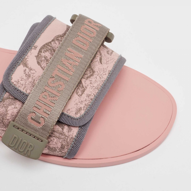 Pre Owned Dior Pink/Grey Printed Fabric Revolution Slide Flats Size 40