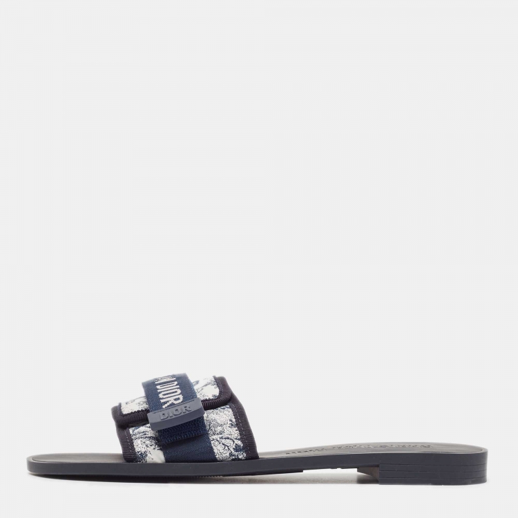 Pre Owned Dior Navy Blue/White Printed Fabric Dio(r)evolution Slides Size 39