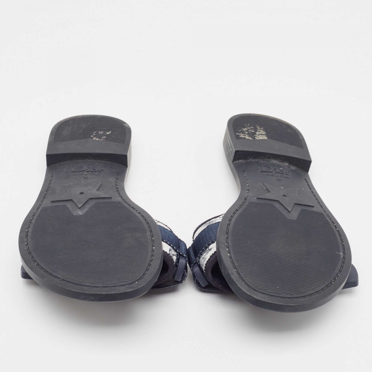 Pre Owned Dior Navy Blue/White Printed Fabric Dio(r)evolution Slides Size 39