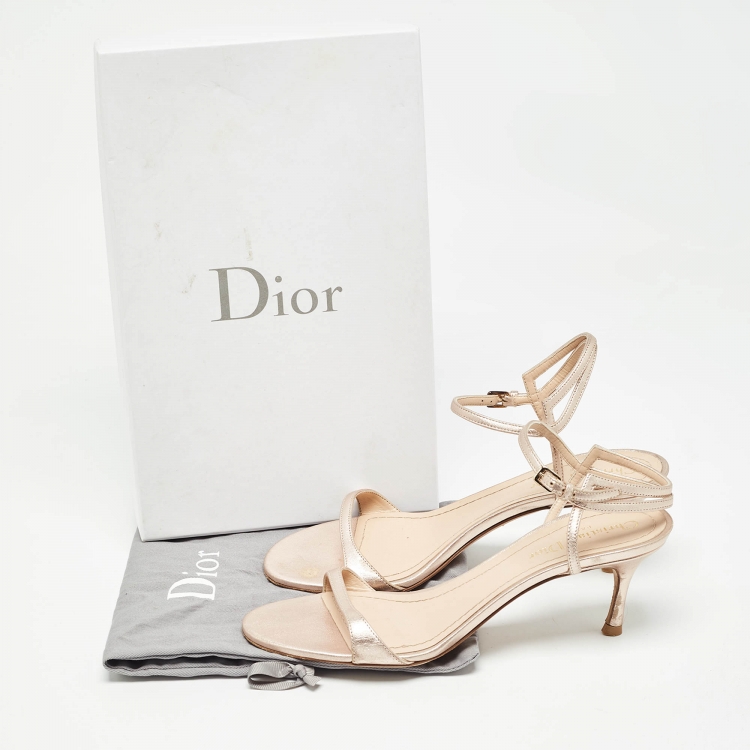 Pre Owned Dior Rose Gold Leather Ankle Strap Sandals Size 38.5