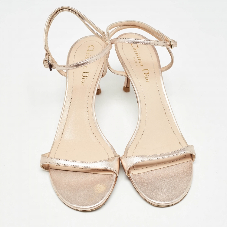 Pre Owned Dior Rose Gold Leather Ankle Strap Sandals Size 38.5