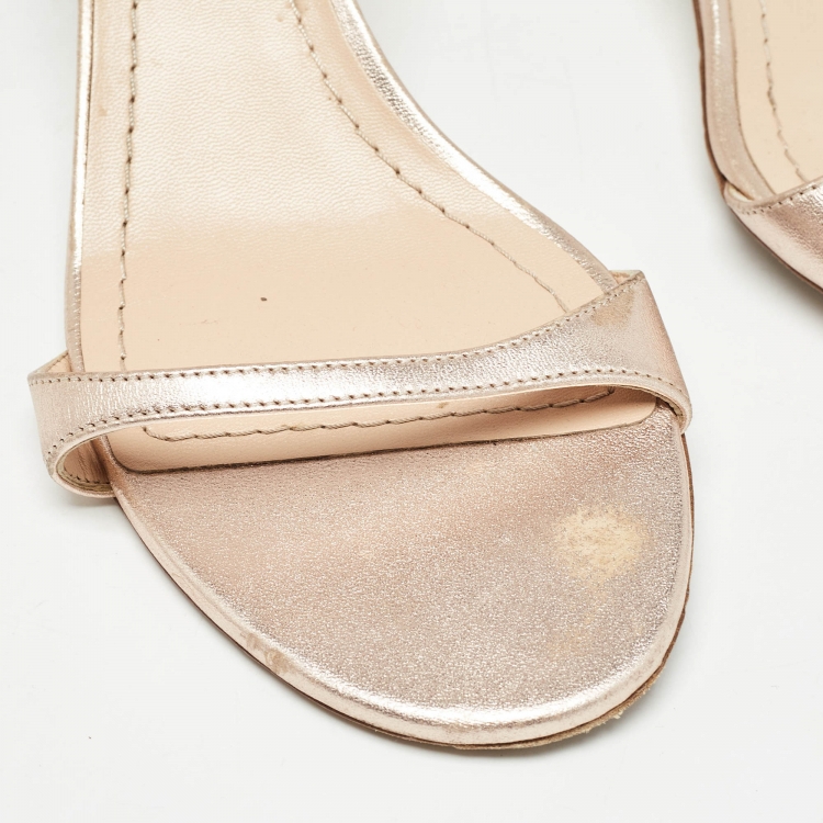 Pre Owned Dior Rose Gold Leather Ankle Strap Sandals Size 38.5