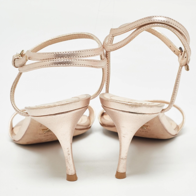 Pre Owned Dior Rose Gold Leather Ankle Strap Sandals Size 38.5