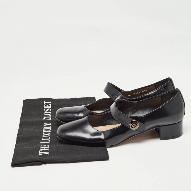 Pre Owned Dior Black Leather Mary Jane Pumps Size 37.5   