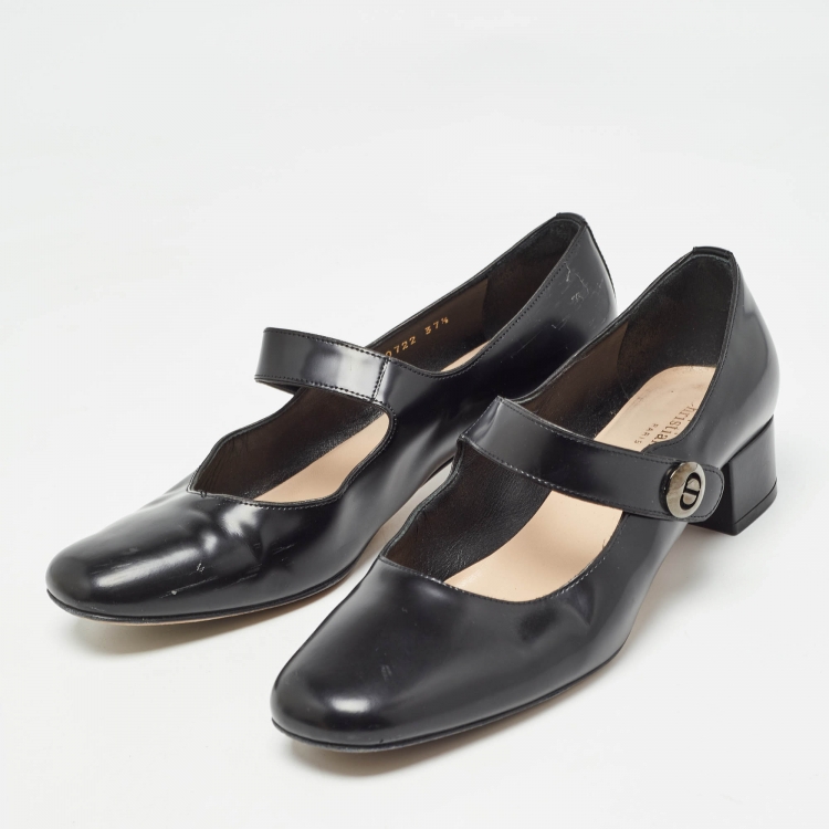 Pre Owned Dior Black Leather Mary Jane Pumps Size 37.5   