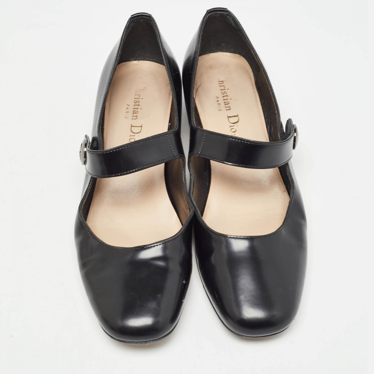 Pre Owned Dior Black Leather Mary Jane Pumps Size 37.5   