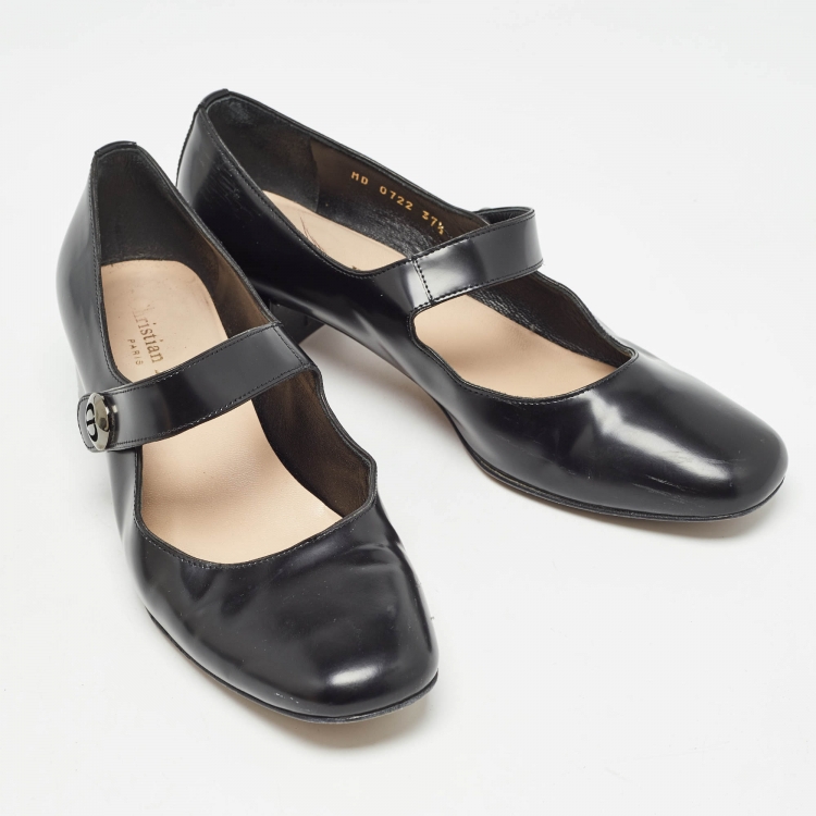 Pre Owned Dior Black Leather Mary Jane Pumps Size 37.5   