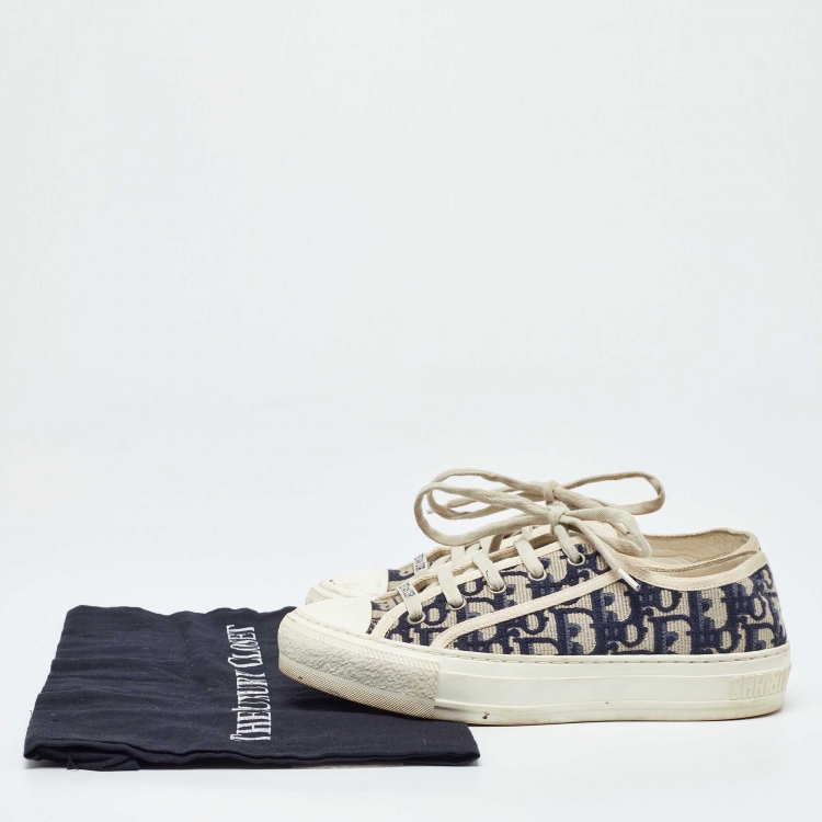 Pre Owned Dior Navy Blue/White Canvas and Rubber Walk'n'Dior Low Top Sneakers Size 36.5