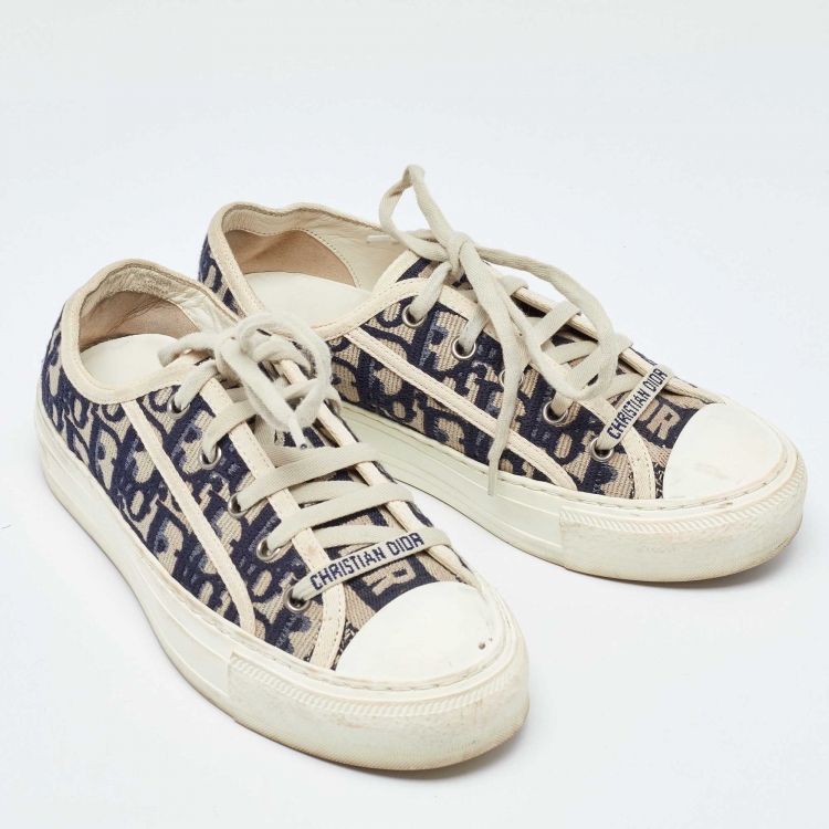 Pre Owned Dior Navy Blue/White Canvas and Rubber Walk'n'Dior Low Top Sneakers Size 36.5
