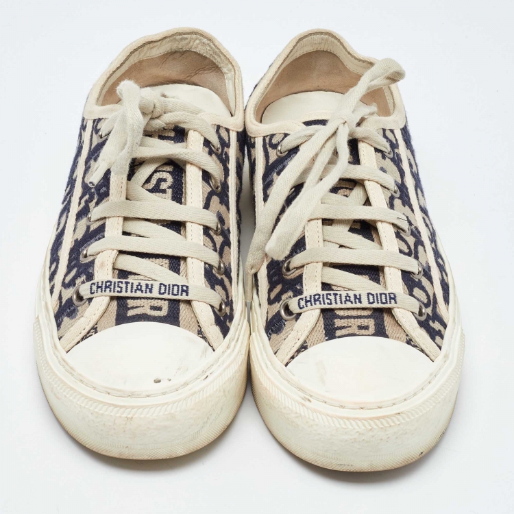 Pre Owned Dior Navy Blue/White Canvas and Rubber Walk'n'Dior Low Top Sneakers Size 36.5