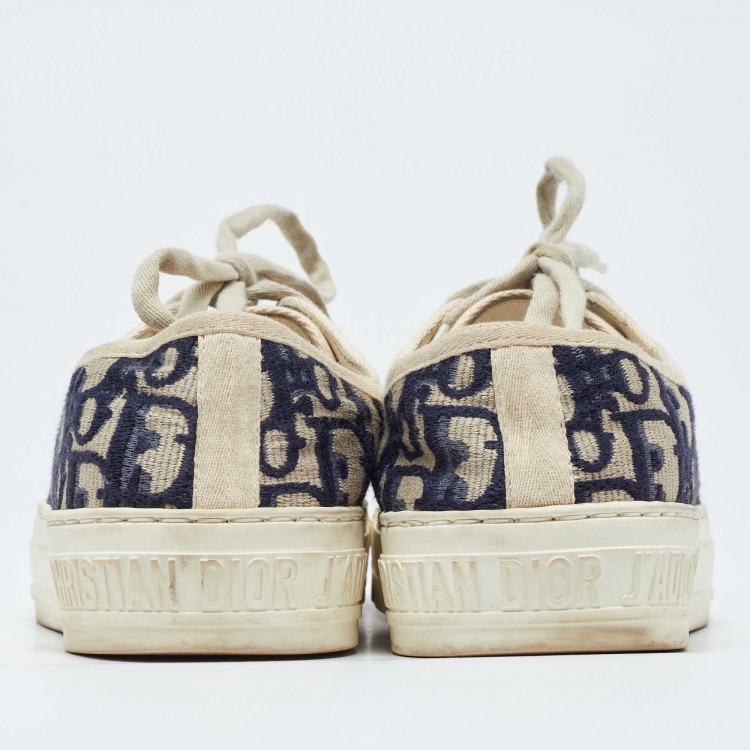 Pre Owned Dior Navy Blue/White Canvas and Rubber Walk'n'Dior Low Top Sneakers Size 36.5