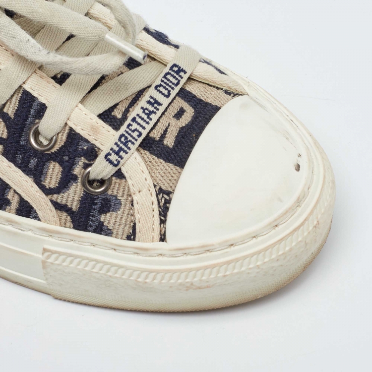 Pre Owned Dior Navy Blue/White Canvas and Rubber Walk'n'Dior Low Top Sneakers Size 36.5