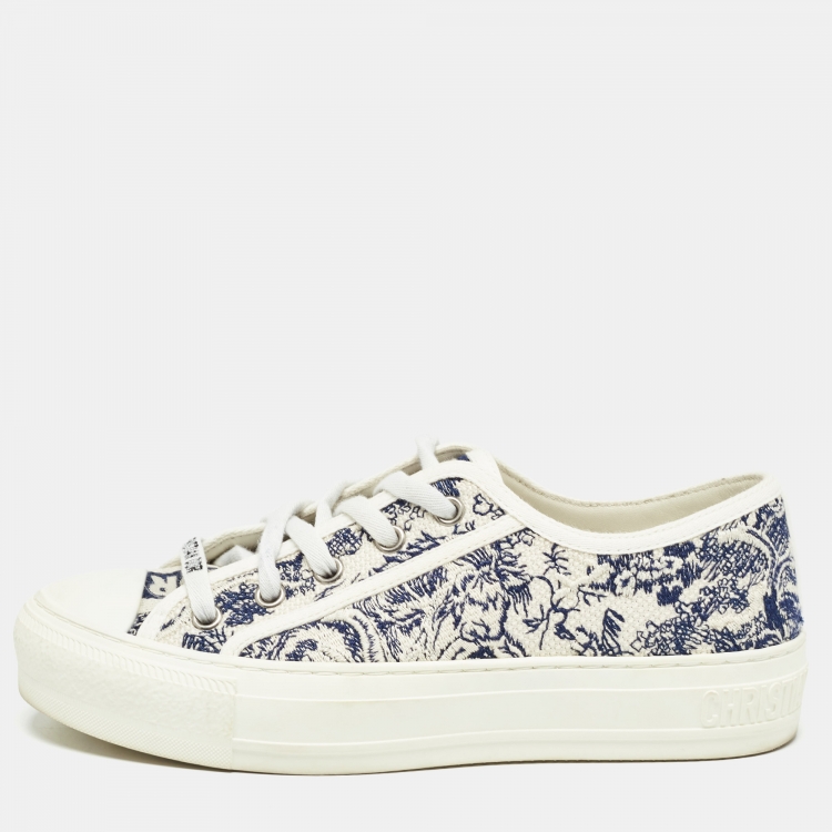 Pre Owned Dior Cream/Blue Canvas Walk'n'Dior Sneakers Size 35.5