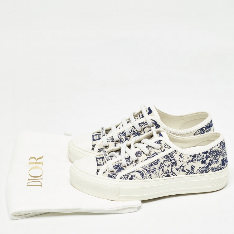 Pre Owned Dior Cream/Blue Canvas Walk'n'Dior Sneakers Size 35.5