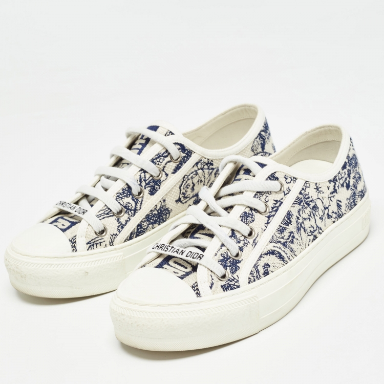 Pre Owned Dior Cream/Blue Canvas Walk'n'Dior Sneakers Size 35.5
