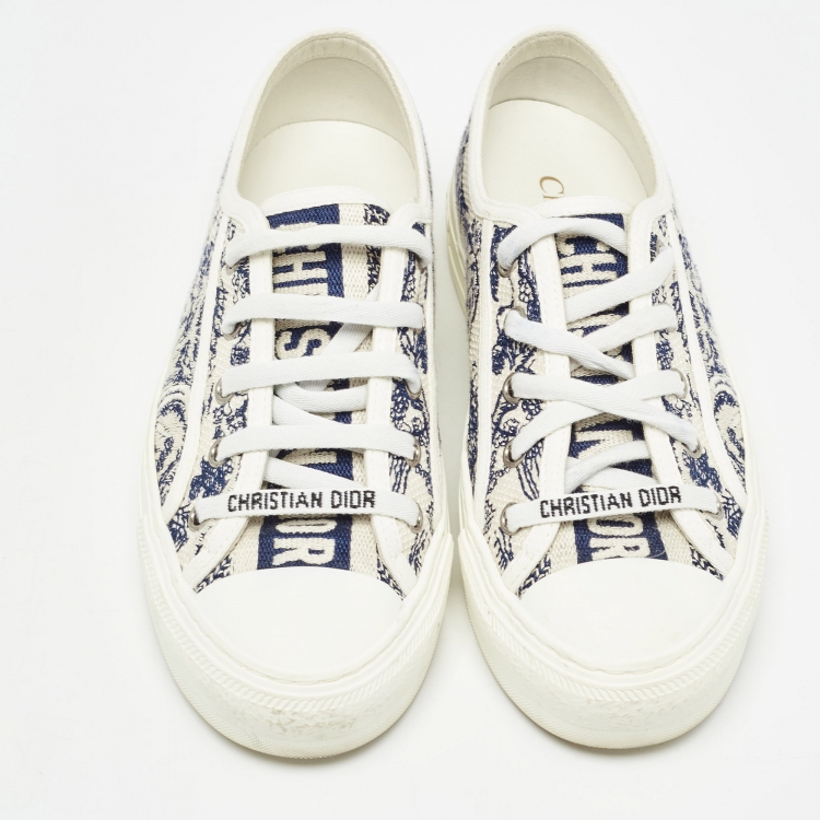 Pre Owned Dior Cream/Blue Canvas Walk'n'Dior Sneakers Size 35.5