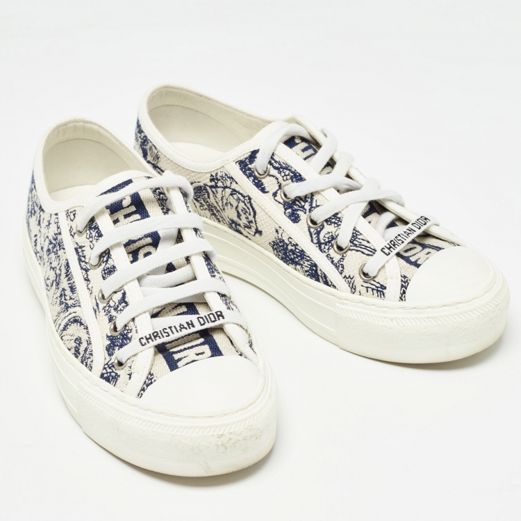 Pre Owned Dior Cream/Blue Canvas Walk'n'Dior Sneakers Size 35.5