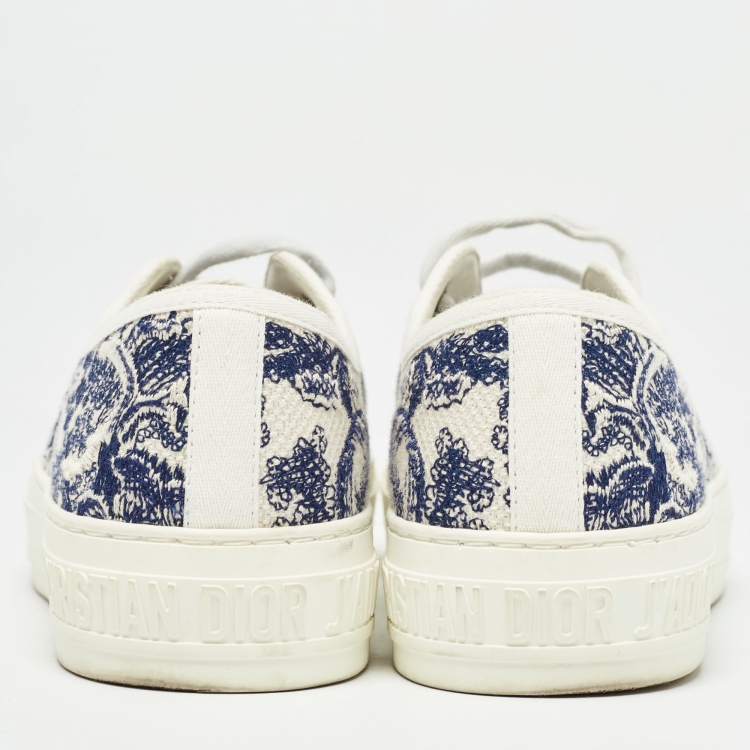 Pre Owned Dior Cream/Blue Canvas Walk'n'Dior Sneakers Size 35.5