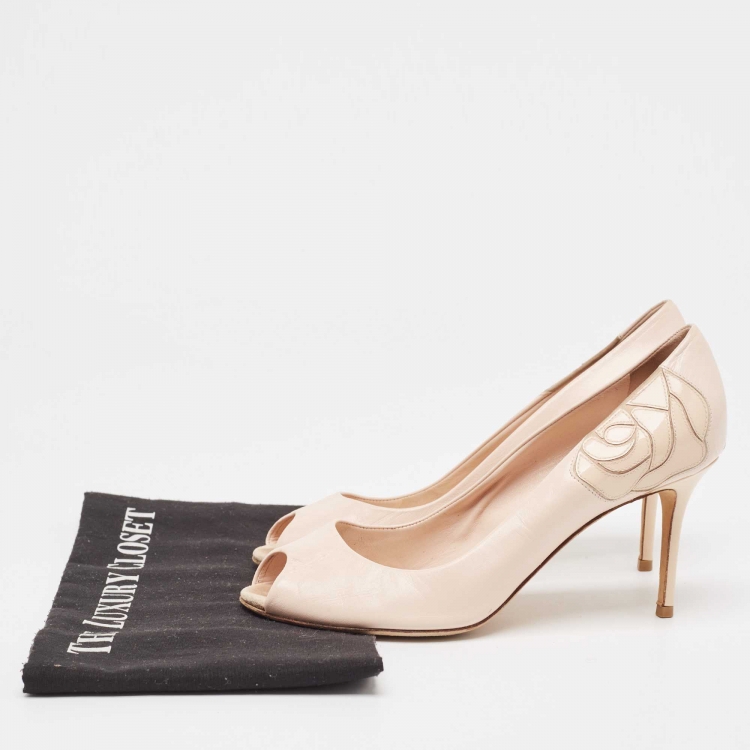 Pre Owned Dior Pink Leather Peep Toe Pumps Size 37.5