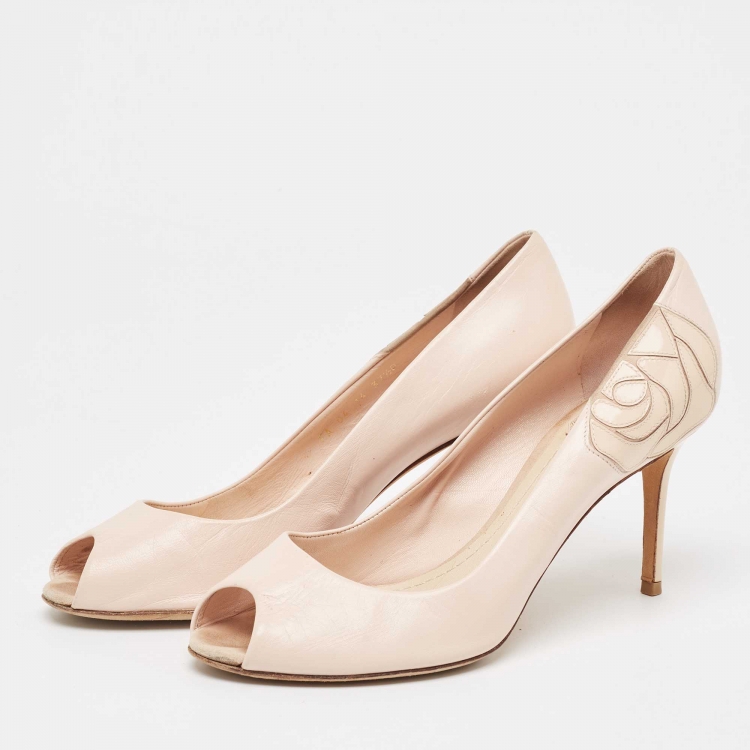 Pre Owned Dior Pink Leather Peep Toe Pumps Size 37.5