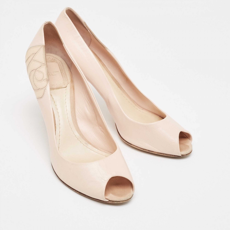 Pre Owned Dior Pink Leather Peep Toe Pumps Size 37.5
