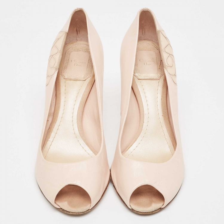 Pre Owned Dior Pink Leather Peep Toe Pumps Size 37.5
