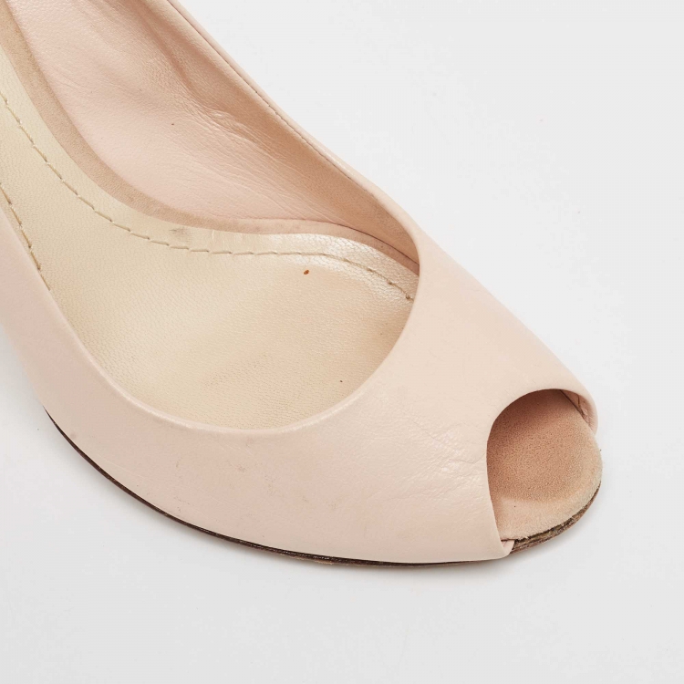 Pre Owned Dior Pink Leather Peep Toe Pumps Size 37.5