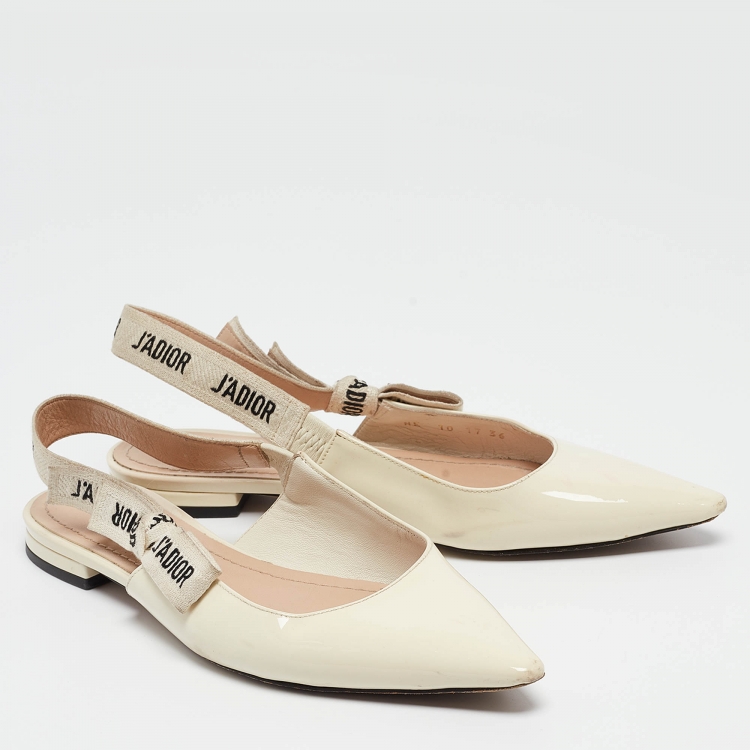 مملوكة مسبقًا Dior Cream Patent Jadior Slingback Flats Sandals Size 36