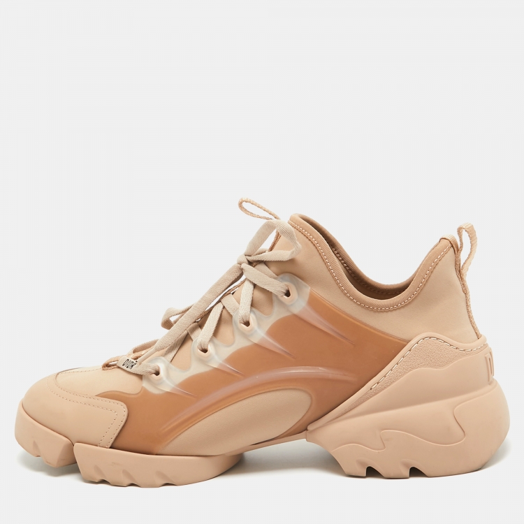 Pre Owned Dior Beige Fabric and PVC D-Connect Low Top Sneakers Size 41