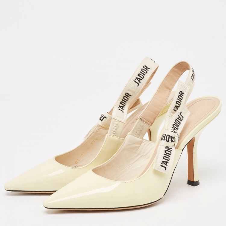 Pre Owned Dior Light Yellow Patent Leather J'adior Slingback Pumps Size 37.5
