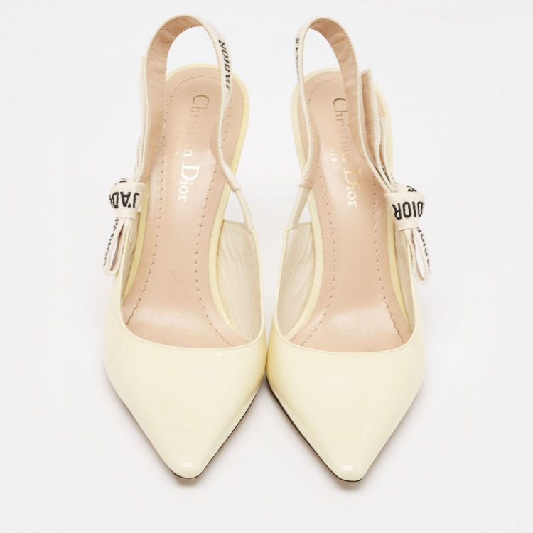 Pre Owned Dior Light Yellow Patent Leather J'adior Slingback Pumps Size 37.5